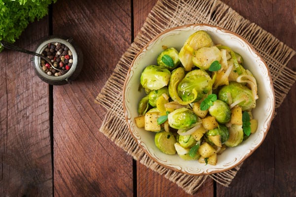 Roasted Brussels Sprouts with Leeks & Apples